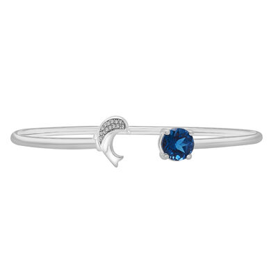 London Blue Topaz & Diamond Accent Dolphin Cuff Bracelet in Sterling Silver