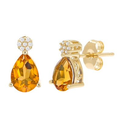 Citrine and Diamond Accent Earrings in 10K Yellow Gold