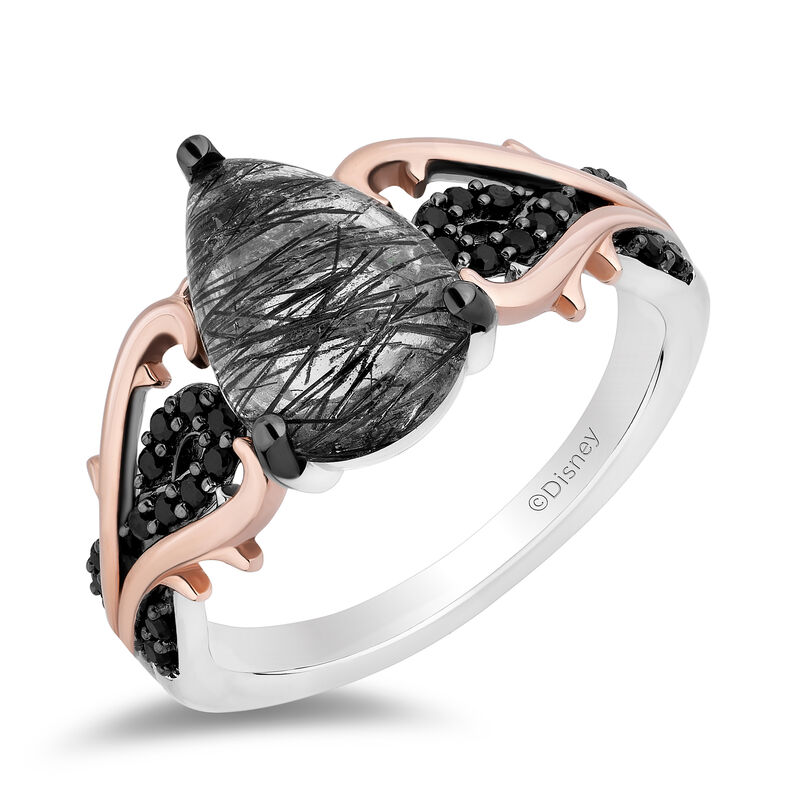 Maleficent Black Rutilated Quartz and Black Diamond Ring in Sterling Silver and 10K Rose Gold &#40;1/5 ct. tw.&#41;