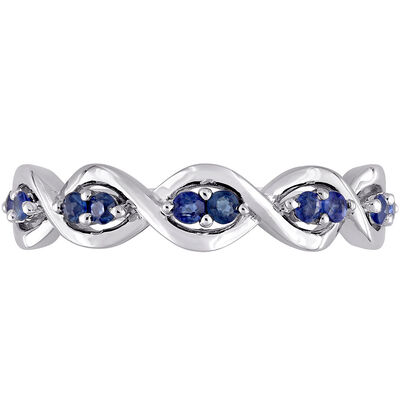 Blue Sapphire Scalloped Band in 14K White Gold