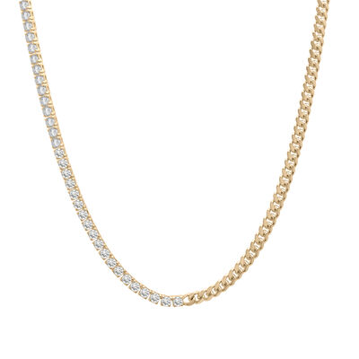 Lab-Created White Sapphire Tennis and Curb Link Necklace in Vermeil
