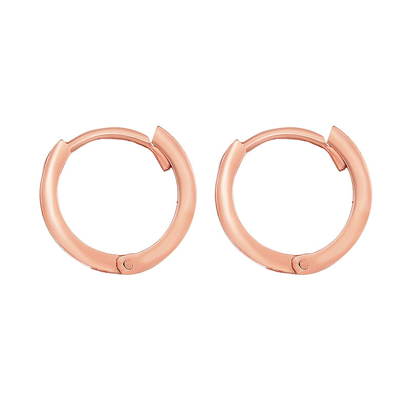 Huggie Hoop Earrings with Rounded Edges in 14K Rose Gold 