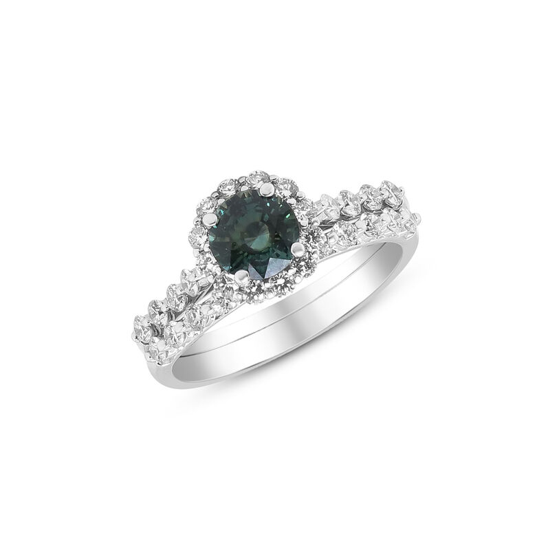 Teal Sapphire and Diamond Engagement Ring Set in 14K White Gold &#40;7/8 ct. tw.&#41;