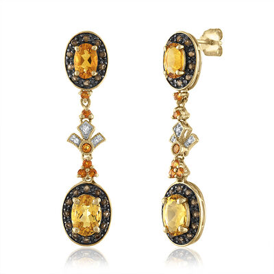 Citrine Earrings with Brown Topaz & Diamond Accent in 10K Yellow Gold