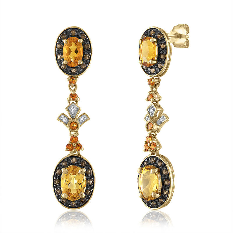 Citrine Earrings with Brown Topaz &amp; Diamond Accent in 10K Yellow Gold