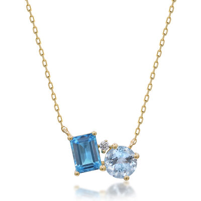 Blue Topaz and Diamond Accent Toi et Moi Necklace in 10K Yellow Gold 