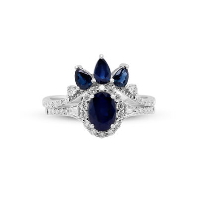 Blue Sapphire and Diamond Engagement Ring Set in 14K White Gold (1 1/2 ct. tw.)