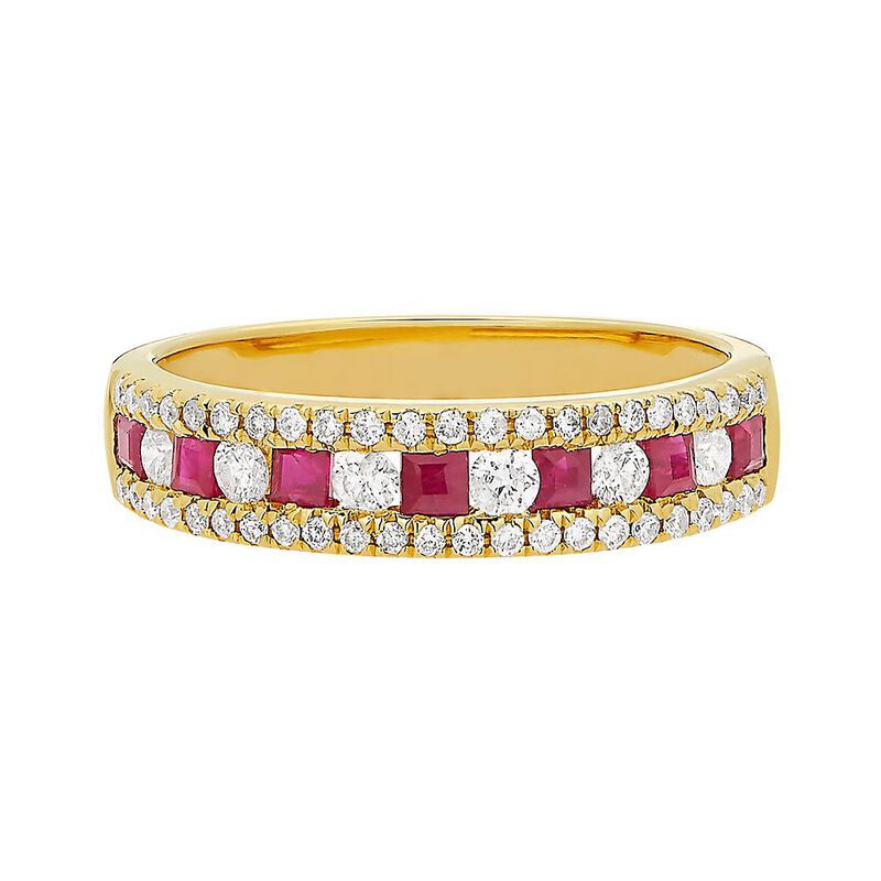 Ruby &amp; 1/3 ct. tw. Diamond Band in 10K Yellow Gold