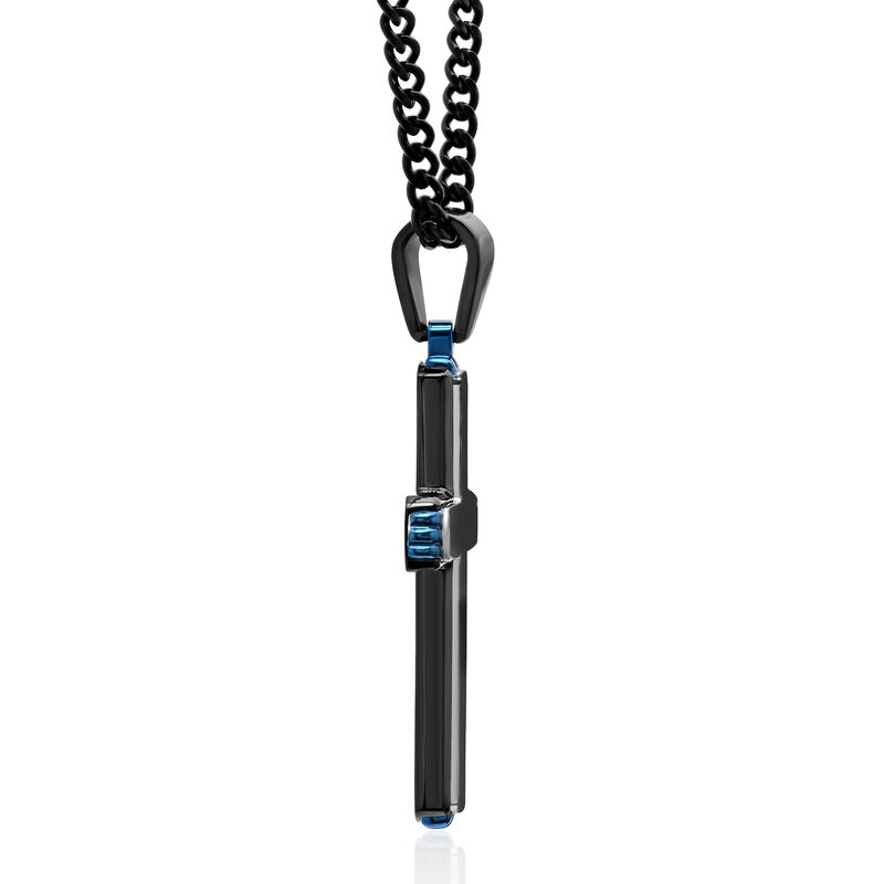 Cross Pendant in Black and Blue Ion-Plated Stainless Steel