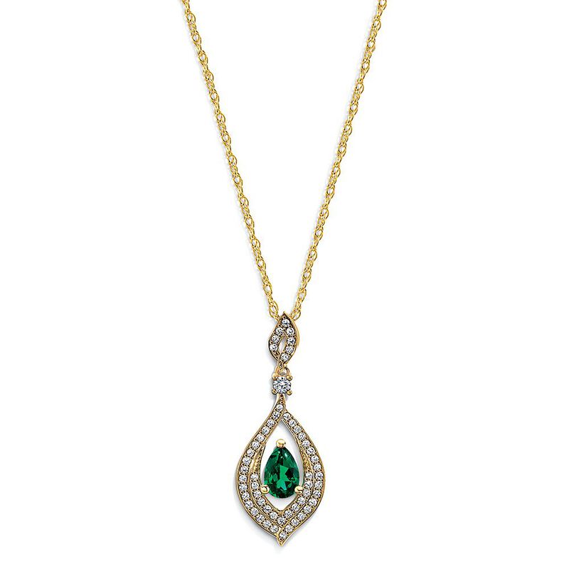 Emerald &amp; Diamond Pendant in 10K Yellow Gold