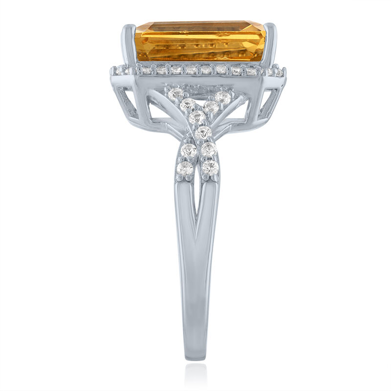 Citrine and Lab-Created White Sapphire Halo Cocktail Ring in Sterling Silver