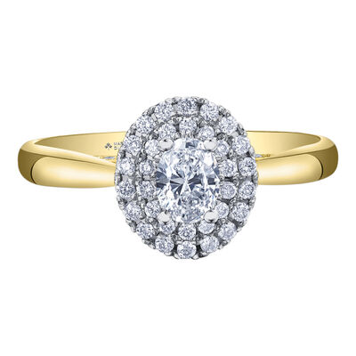 Oval-Shaped Double Halo Engagement Ring in 14K Yellow Gold (1/2 ct. tw.)