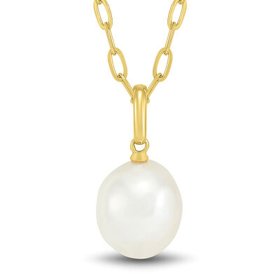 Baroque Shaped Pearl Paperclip Chain Pendant in 14K Yellow Gold