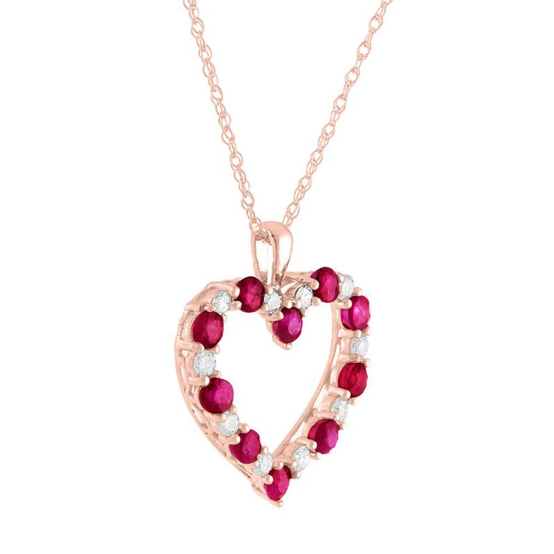 Ruby &amp; 1/5 ct. tw. Diamond Heart Pendant in 10K Rose Gold
