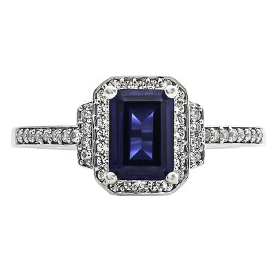 Sapphire & 1/5 ct. tw. Diamond Ring in 10K White Gold
