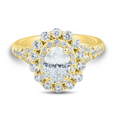 lab grown diamond oval engagement ring in 14k yellow gold (2 ct. tw.)