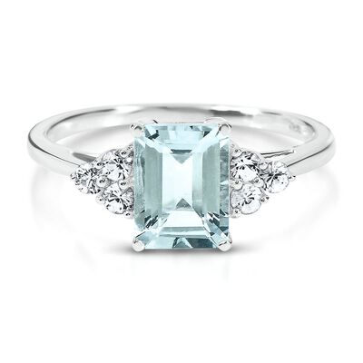 Aquamarine & Lab Created White Sapphire Ring in 10K White Gold