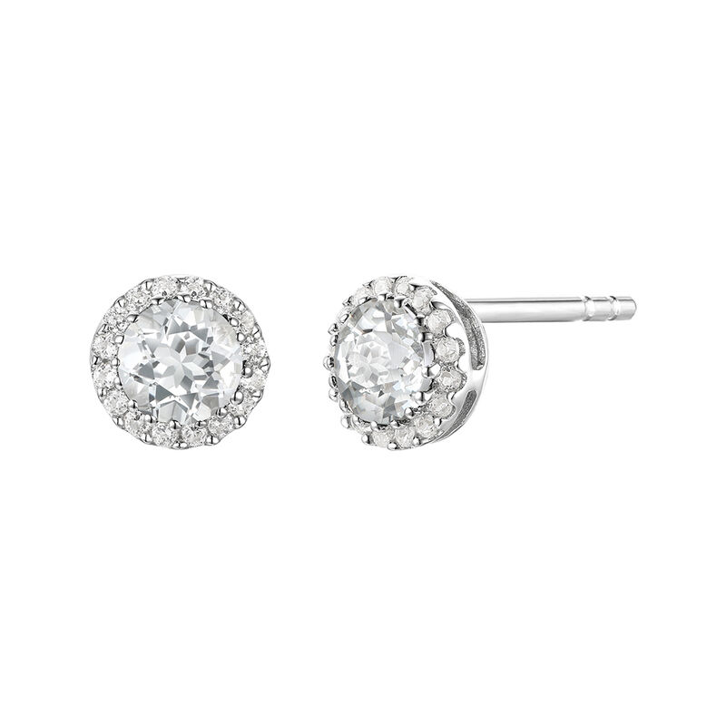 Diamond &amp; White Sapphire Stud Earrings in 14K White Gold