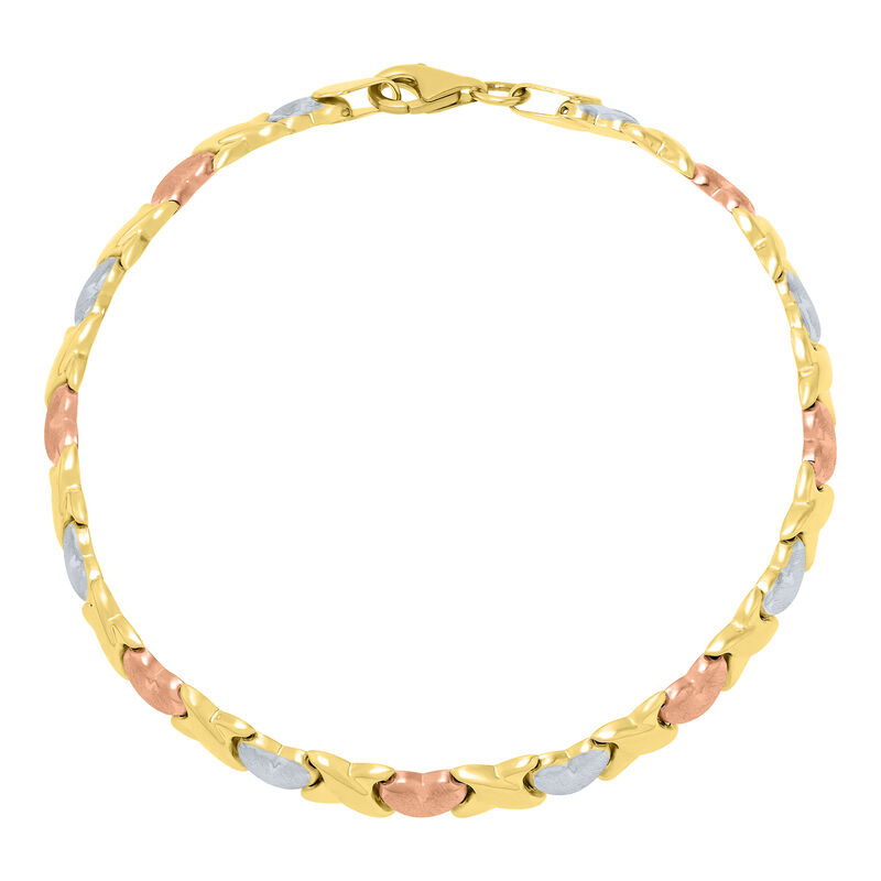 Hugs and Kisses Bracelet in 10K Yellow, White and Rose Gold, 7.25&quot;