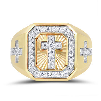 Men’s Diamond Cross Ring in 10K Yellow Gold (3/4 ct. tw.)
