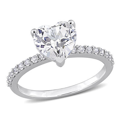 Heart-Shaped Lab Created White Sapphire Ring in 10K White Gold