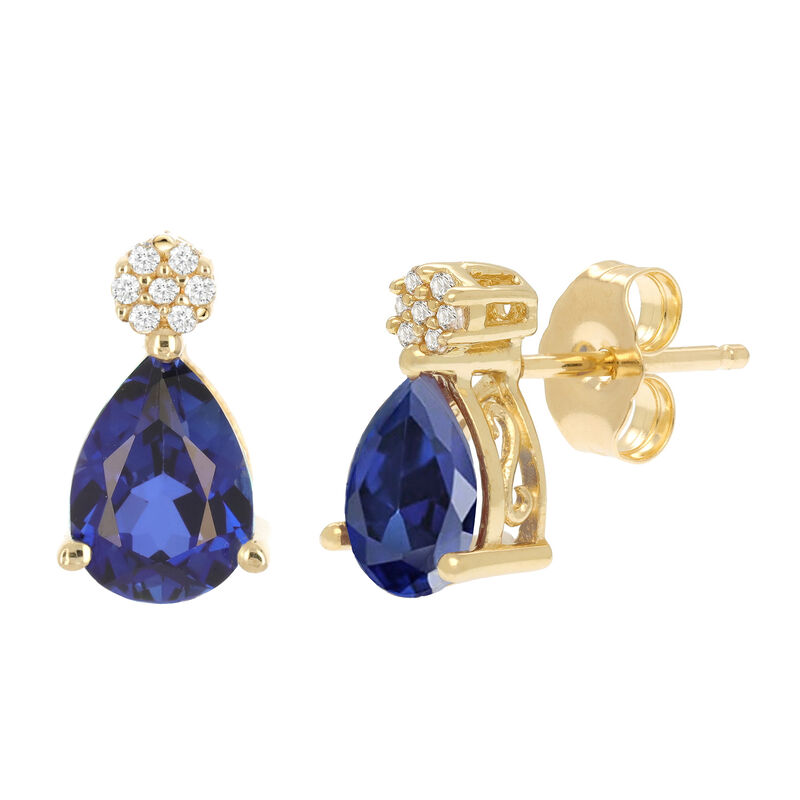 Lab-Created Blue Sapphire and Diamond Accent Earrings in 10K Yellow Gold 