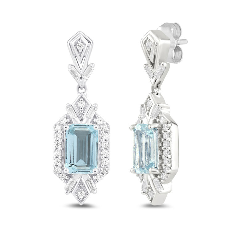 Elsa Aquamarine and Diamond Dangle Earrings in Sterling Silver &#40;1/4 ct. tw.&#41;