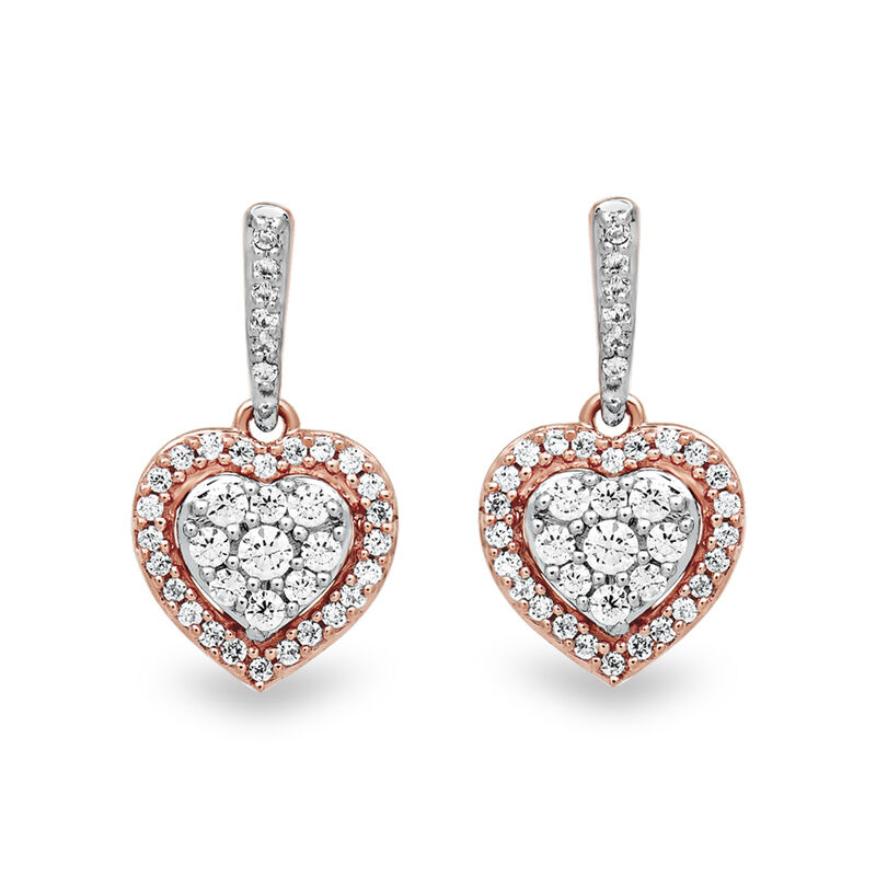 Diamond Heart Drop Earrings in 10K Rose Gold &#40;1/4 ct. tw.&#41;