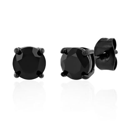 Black Spinel Stud Earrings in Black Stainless Steel
