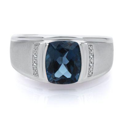 Men's London Blue Topaz & Diamond Ring in Sterling Silver