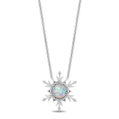Elsa Snowflake Pendant with Lab-Created Opal and Diamonds in Sterling Silver (1/10 ct. tw.)