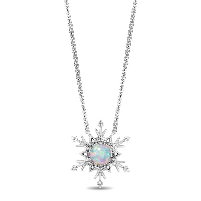 Elsa Snowflake Pendant with Lab-Created Opal and Diamonds in Sterling Silver &#40;1/10 ct. tw.&#41;