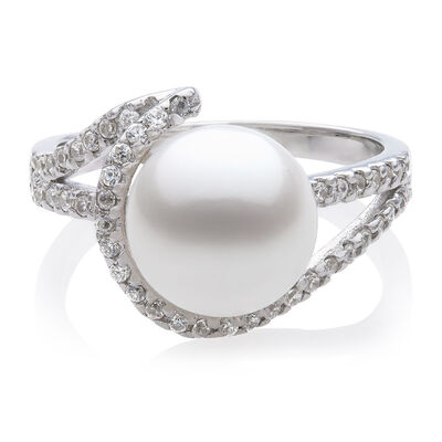 Freshwater Pearl & Cubic Zirconia Ring in Sterling Silver