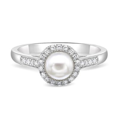 Freshwater Cultured Pearl & 1/8 ct. tw. Diamond Ring in Sterling Silver