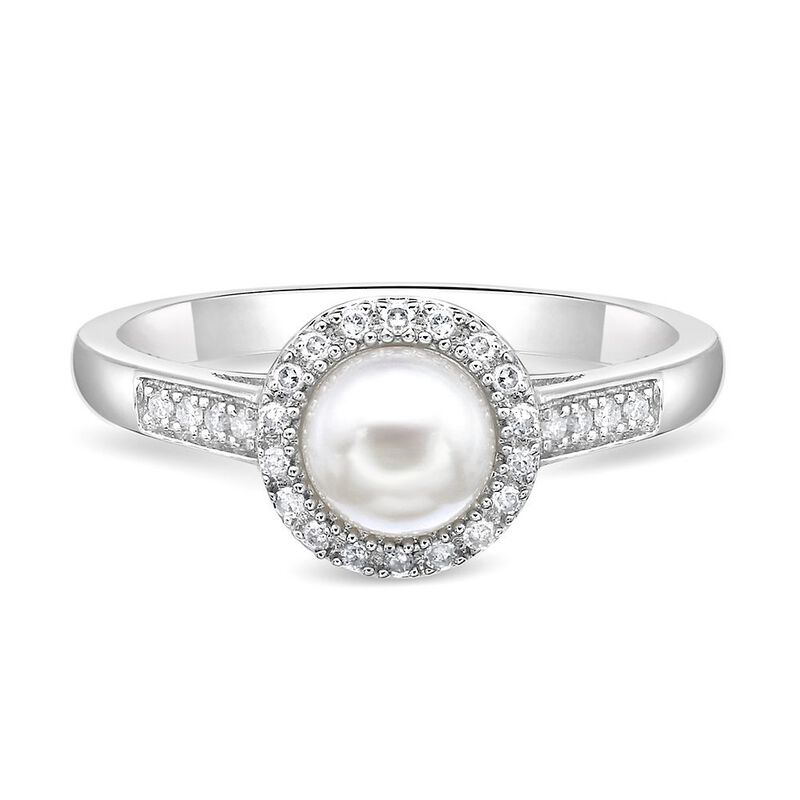 Freshwater Cultured Pearl &amp; 1/8 ct. tw. Diamond Ring in Sterling Silver