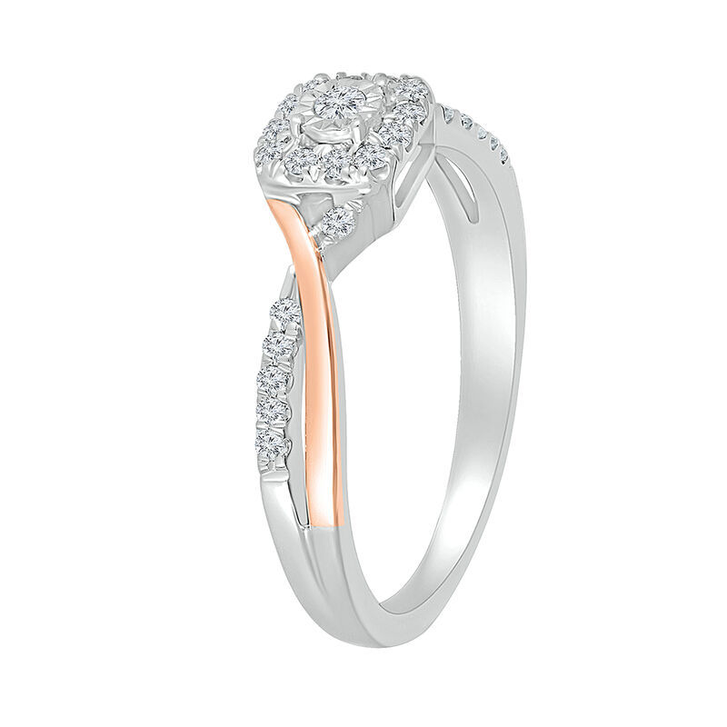 Halo Promise Ring with Diamond Twist Band in Sterling Silver