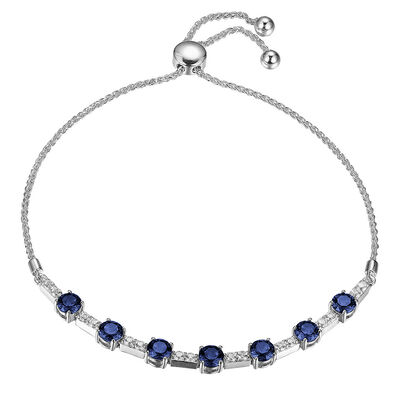 Lab Created Blue & White Sapphire Bolo Bracelet in Sterling Silver