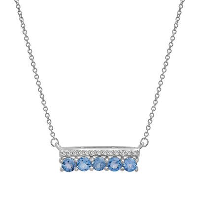 Blue Topaz Bar Necklace with Diamonds in Sterling Silver (1/10 ct. tw.)