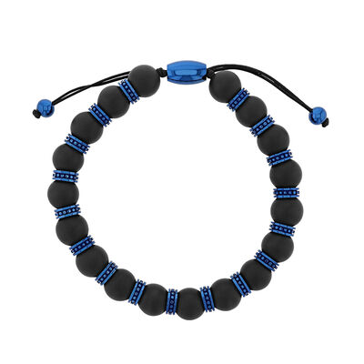 Men’s Onyx Bead Bolo Bracelet in Blue Ion-Plated Stainless Steel