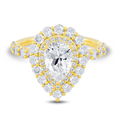 Pear-Shaped Lab Grown Diamond Halo Engagement Ring in 14K Gold (3 ct. tw.)