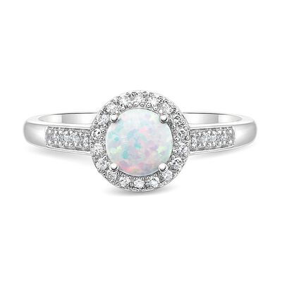 Lab Created Opal & 1/8 ct. tw. Diamond Ring in Sterling Silver