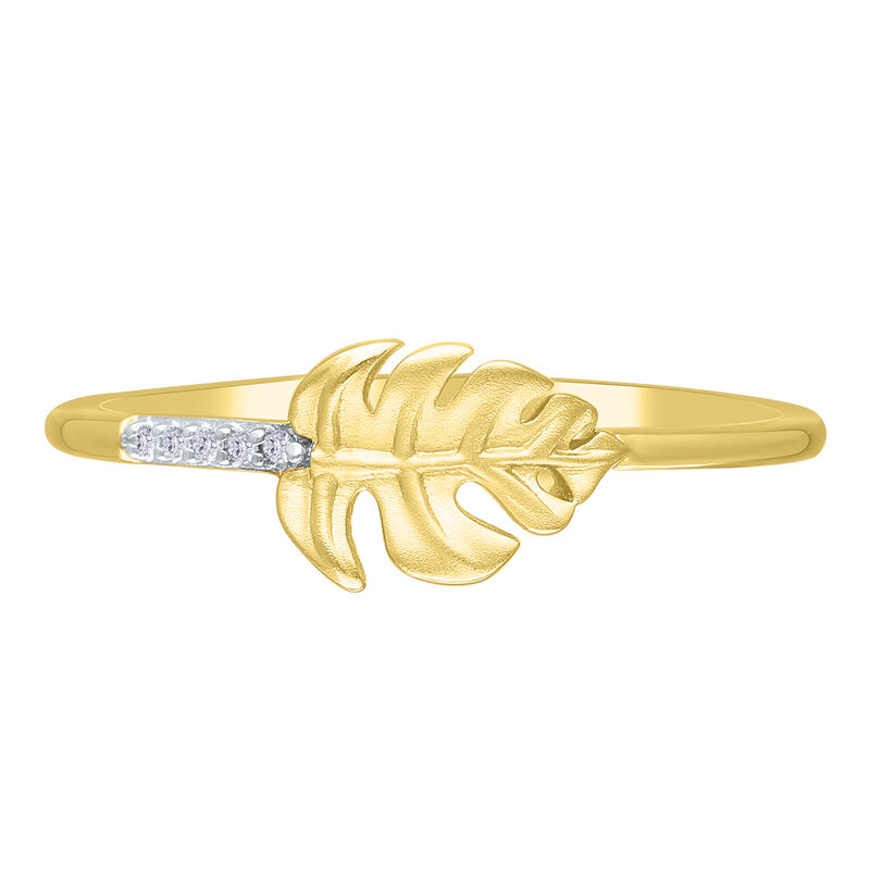 Diamond Accent Monstera Leaf Ring in 10K Yellow Gold