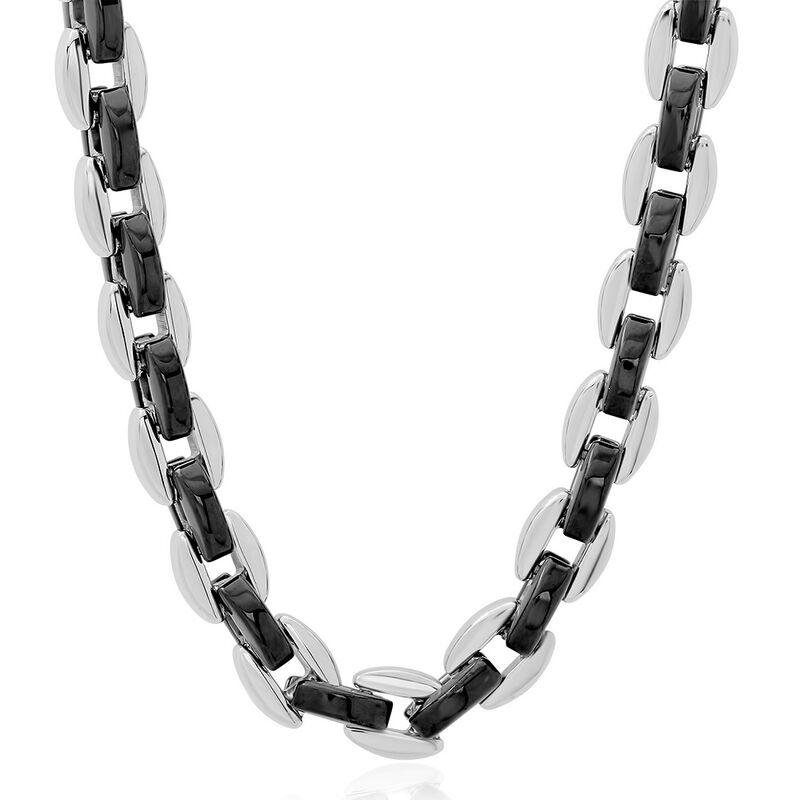 Men&rsquo;s Two-Tone Chain in Black Ion-Plated &amp; White Stainless Steel, 7mm, 24&rdquo;