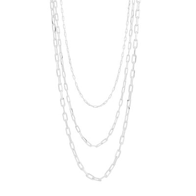 Three-Layer Paperclip Chain Necklace in Sterling Silver