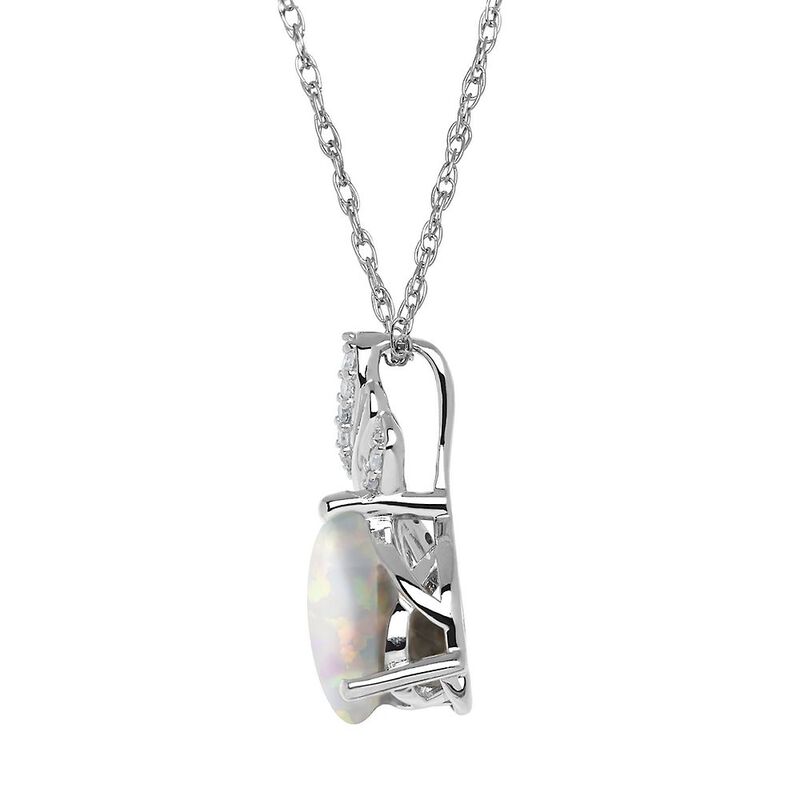 Lab Created Opal &amp; Diamond Pendant in Sterling Silver