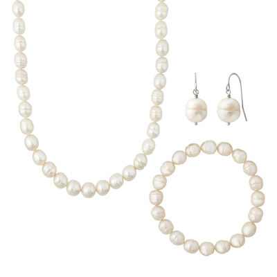 Freshwater Cultured White Potato Pearl Box Set in Sterling Silver