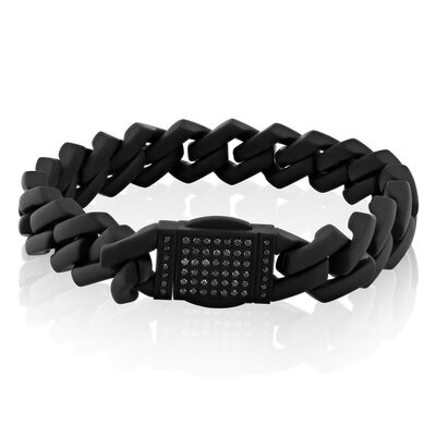 Link Bracelet with Black Diamonds in Matte Black Ion-Plated Stainless Steel, 13MM, 8.5” (1/2 ct. tw.) 