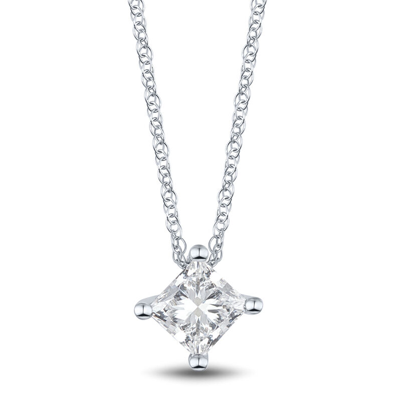 Lab Grown Diamond Princess-Cut Solitaire Pendant in 14K White Gold &#40;1/2 ct. tw.&#41; 