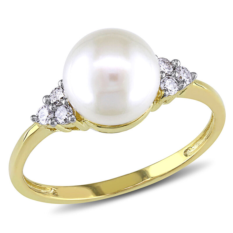 Freshwater Pearl &amp; 1/8 ct. tw. Diamond Ring in 10K Yellow Gold