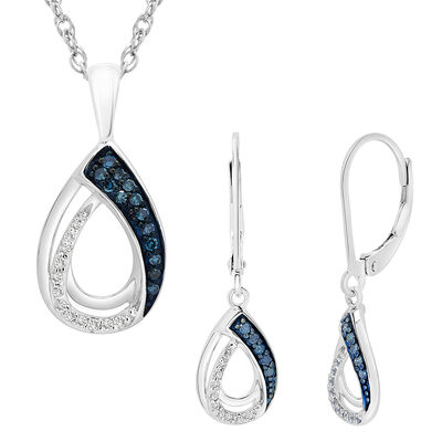 Diamond Necklace & Earring Set with Pear Shape in Sterling Silver (1/4 ct. tw.)
